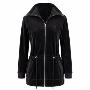 Lauren Ralph Lauren Y2K Velour Longline Track Jacket Black Cinch Waist M
